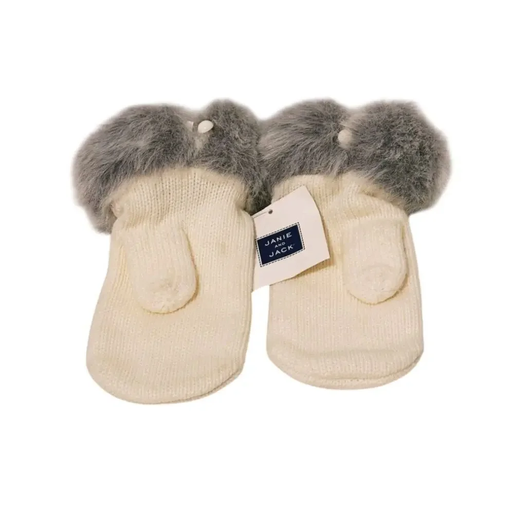 NWT Janie & Jack Toddler Child Fur Lined Mittens Age 4-5 years Winter Cozy Warm